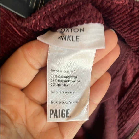 Paige Burgundy Corduroy Pants 31 Hoxton Ankle cut - Picture 4 of 4